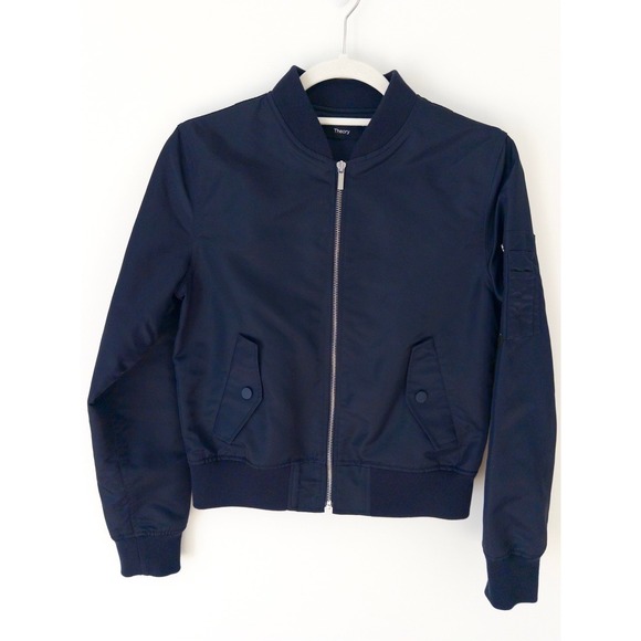 Theory Classic Bomber Jacket Navy Recycled Nylon, Women's Size Small - Picture 2 of 13